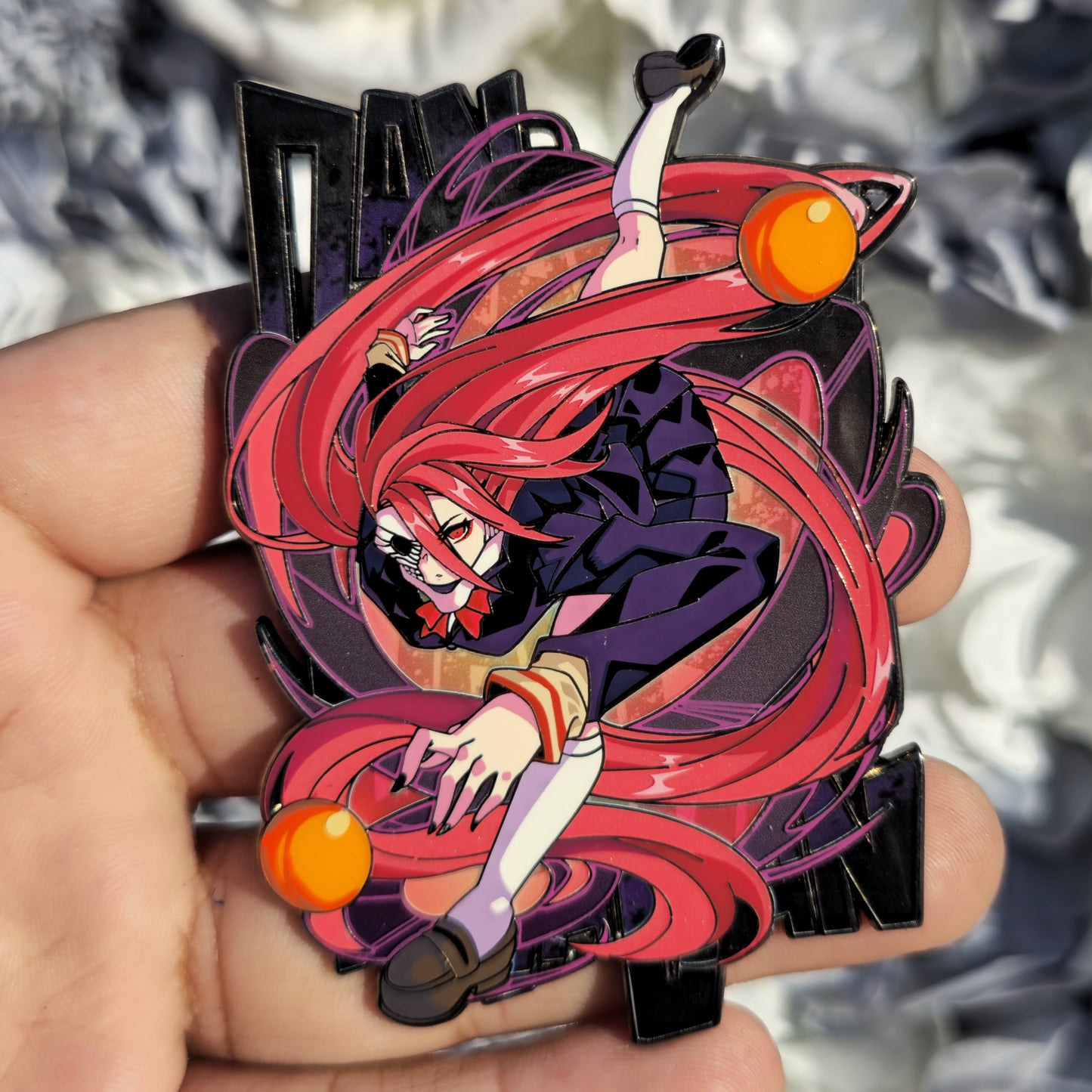 In hands: Pink Long Hair